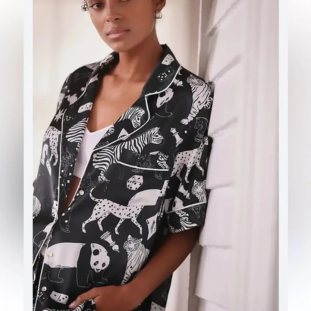 Anthropologie Karen Mabon Animal Pajama Short Sleeve Pajama Top Women’s Small